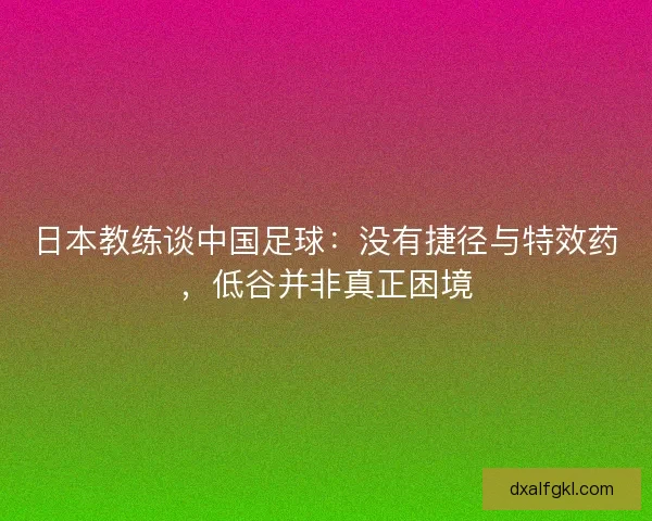 日本教练谈中国足球:没有捷径与特效药,低谷并非真正困境 日本教练谈中国足球:没有捷径与特效药,低谷并非真正困境